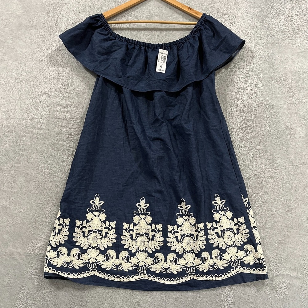 Westport Dressbarn Dress Womens XL Embroidered Chambray Blue Western